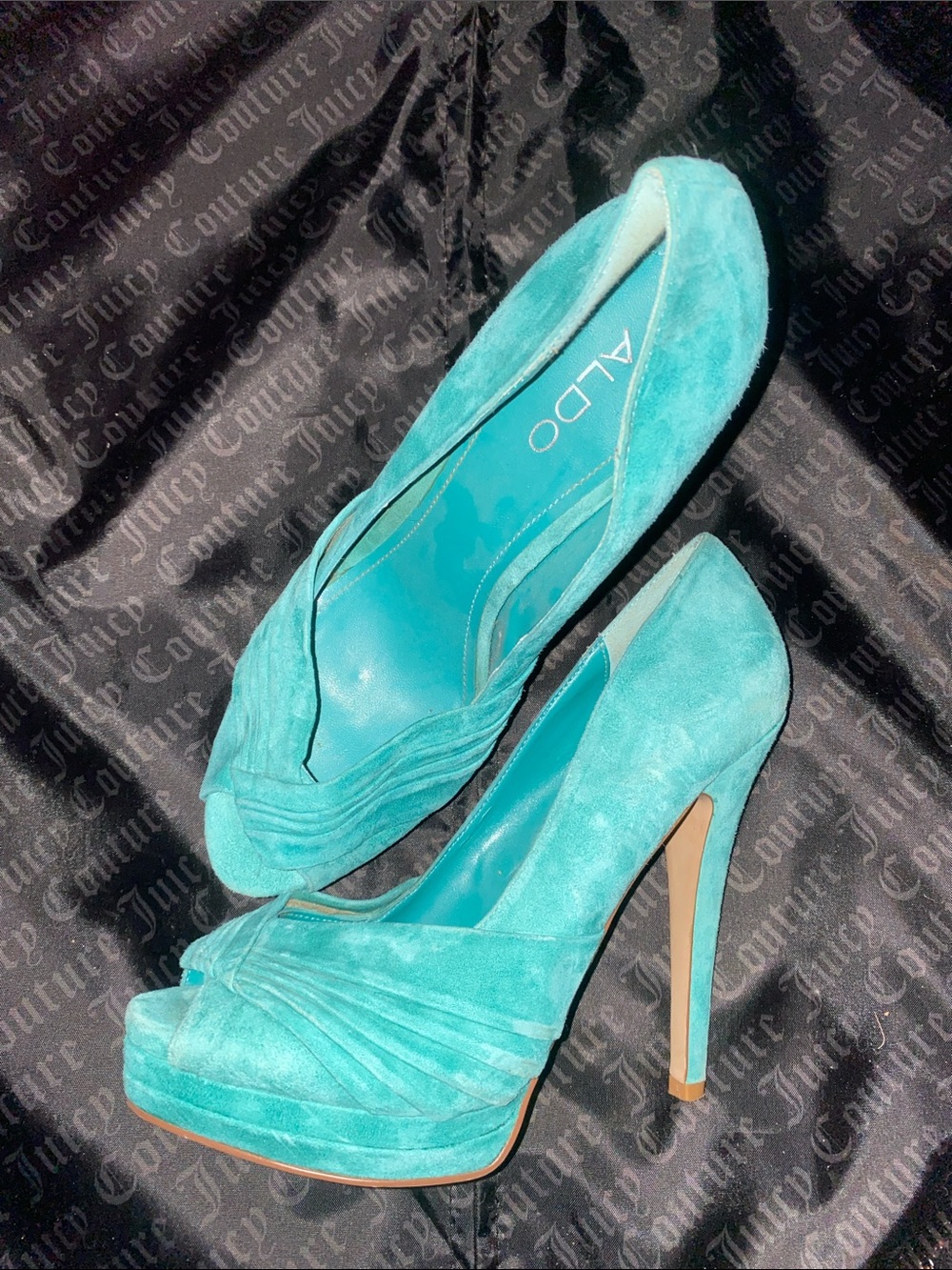 ALDO Turquoise Suede Peep-Toe Platform Stiletto Heels